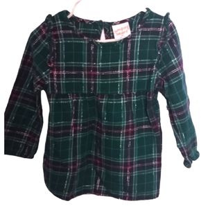 Jumping beans girls size 2t green, pink, silver plaid striped long sleeve blouse
